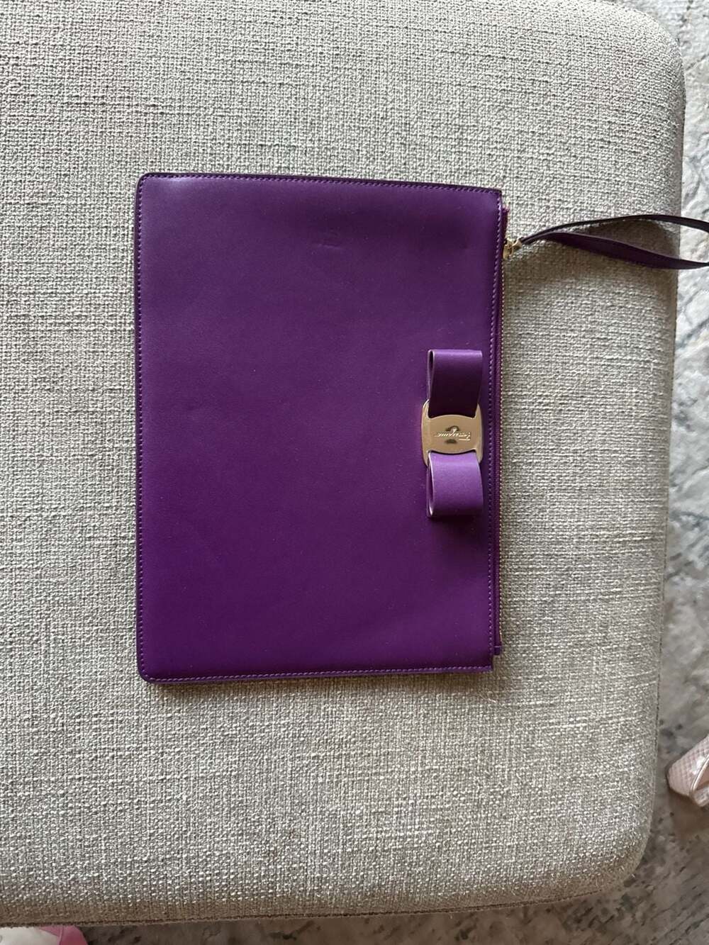 Salvatore Ferragamo Purple Leather Vara Bow clutch bag AUTHENTIC